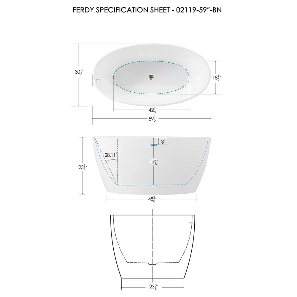Kepooman 59" Oval Shape Stand Alone Acrylic Soaking SPA Tub, Modern Freestanding Bathtubs Kepooman 59" Oval Shape Stand Alone Acrylic Soaking SPA Tub, Modern Freestanding Bathtubs