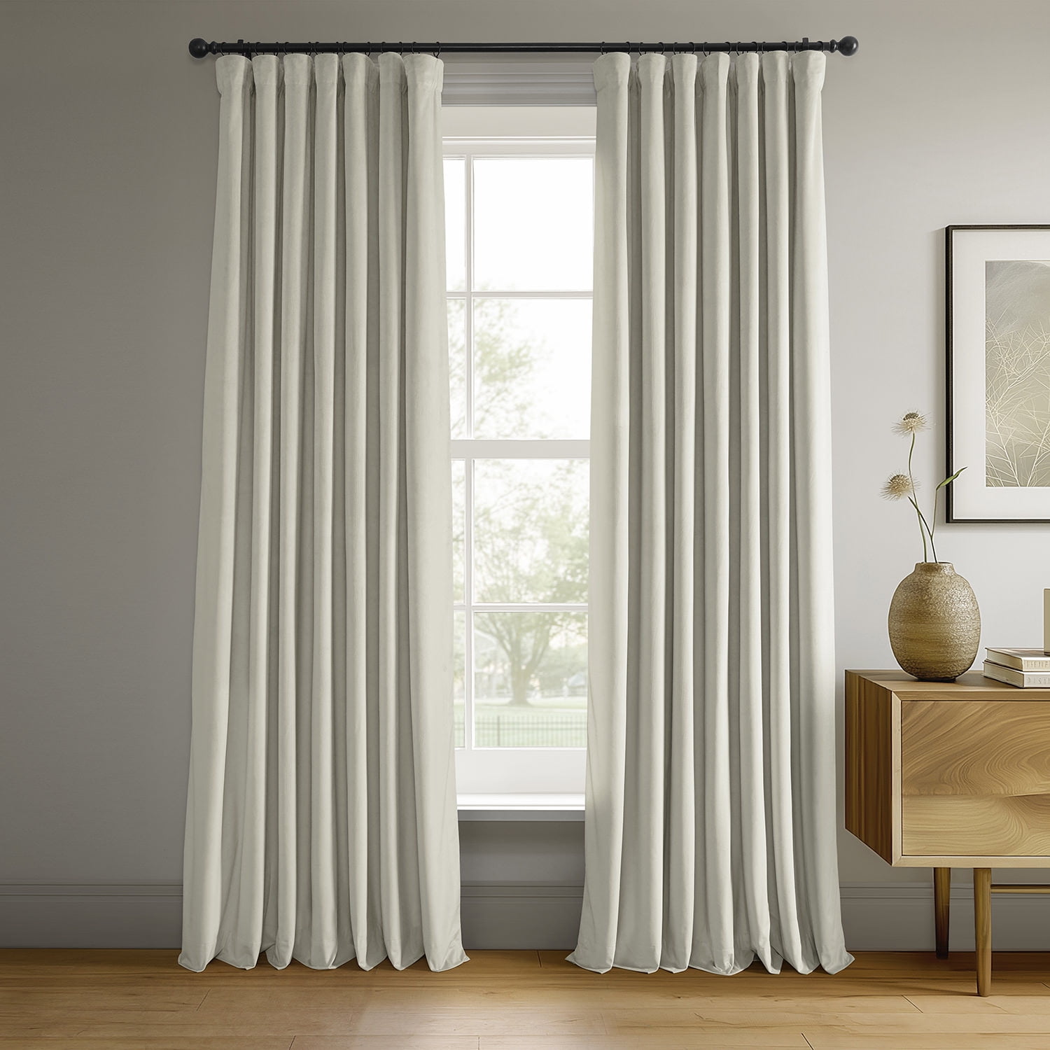 Half Price Drapes Porcelain White Signature Velvet Blackout Curtains for Bedroom(1 Panel), 50WX 108L