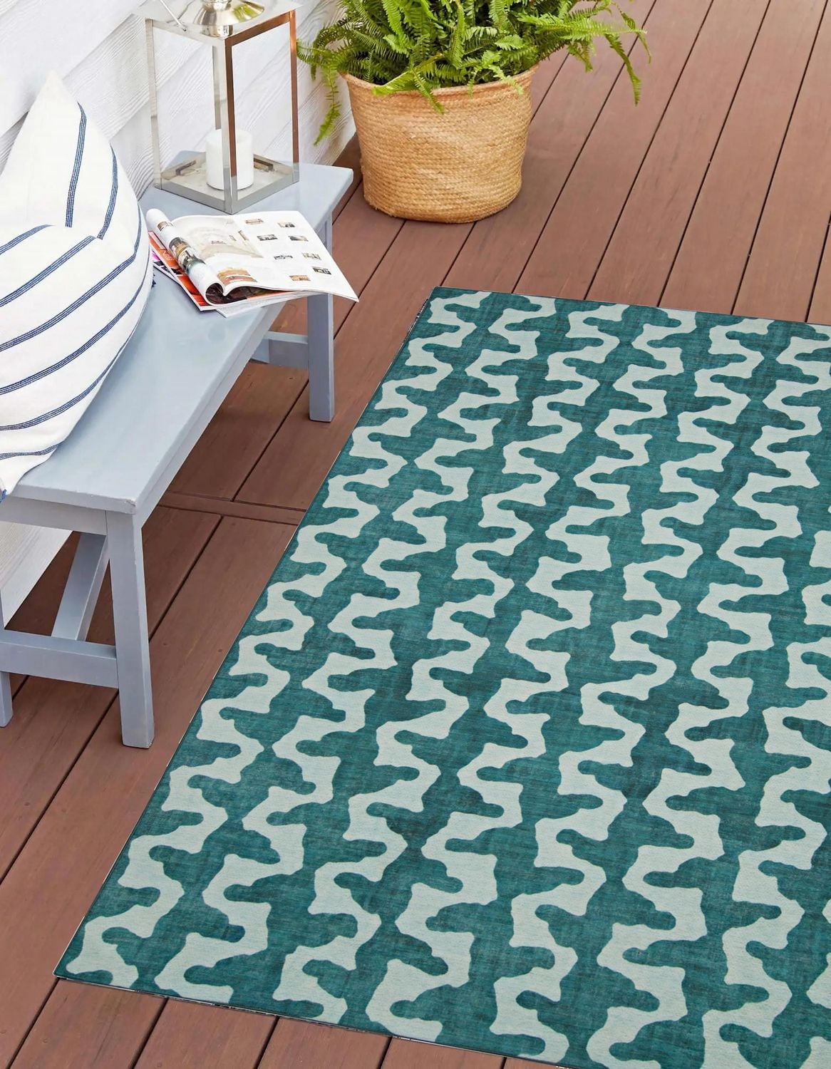 Outdoor Washable Doral Aqua & Green 3' x 5' Accent Rug