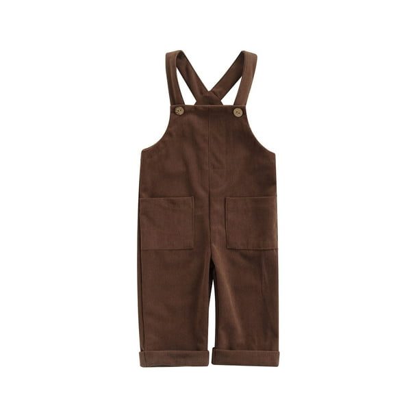 Xingqing Toddler Baby Girl Boy Soft Suspender Pants Crisscross Strap Long  Corduroy Casual Overalls Brown 2-3 Years 