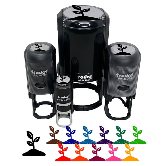 Seedling Growing Plant Self-Inking Rubber Stamp Ink Stamper - Black Ink - Mini 1/2 Inch