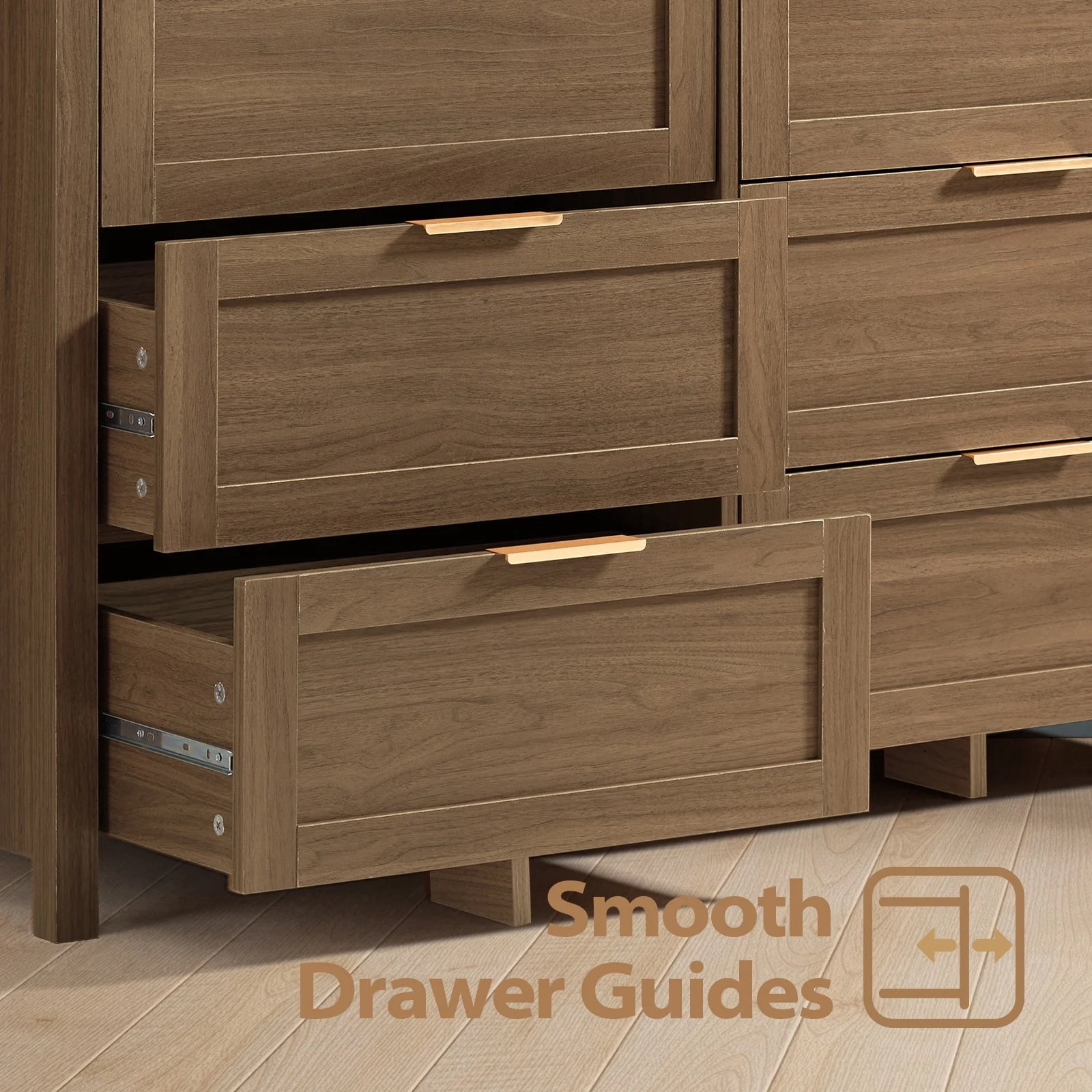 ARKANTOS Wooden 6 Drawer Double Dresser, Large Modern Chests of Drawers for Bedroom, Deep Walnut