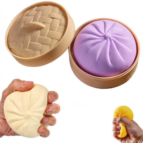 Giant Dumpling Squishy Fidget Toy with Steamer Case - Jumbo Steamed Bun Sensory Stress Relief Ball - Novelty Desk Squeeze Anxiety Relief Gift for Adults & Teens (Purper)