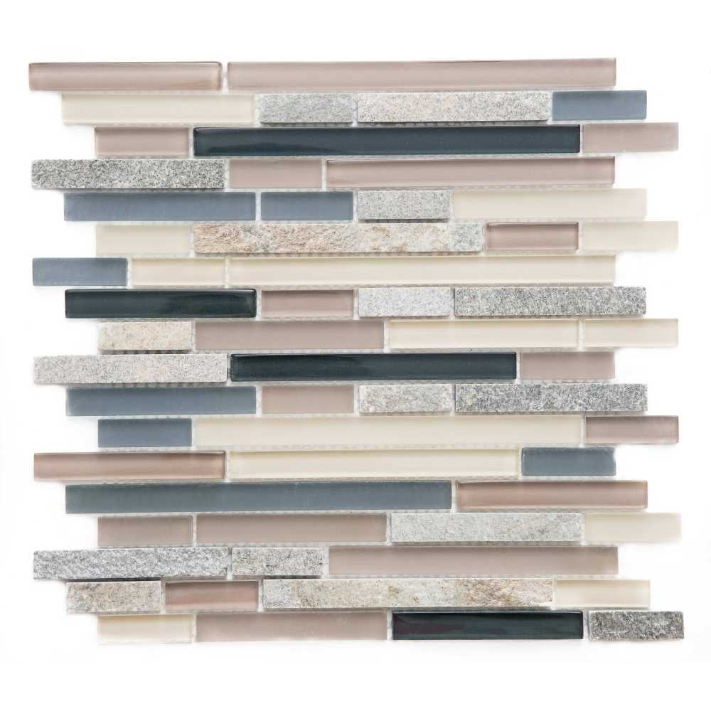 The Tile Life Victory Brick Linear 4 x 4 Beach Wave Glass Mixed Mosaic Tile Sample 1 Piece
