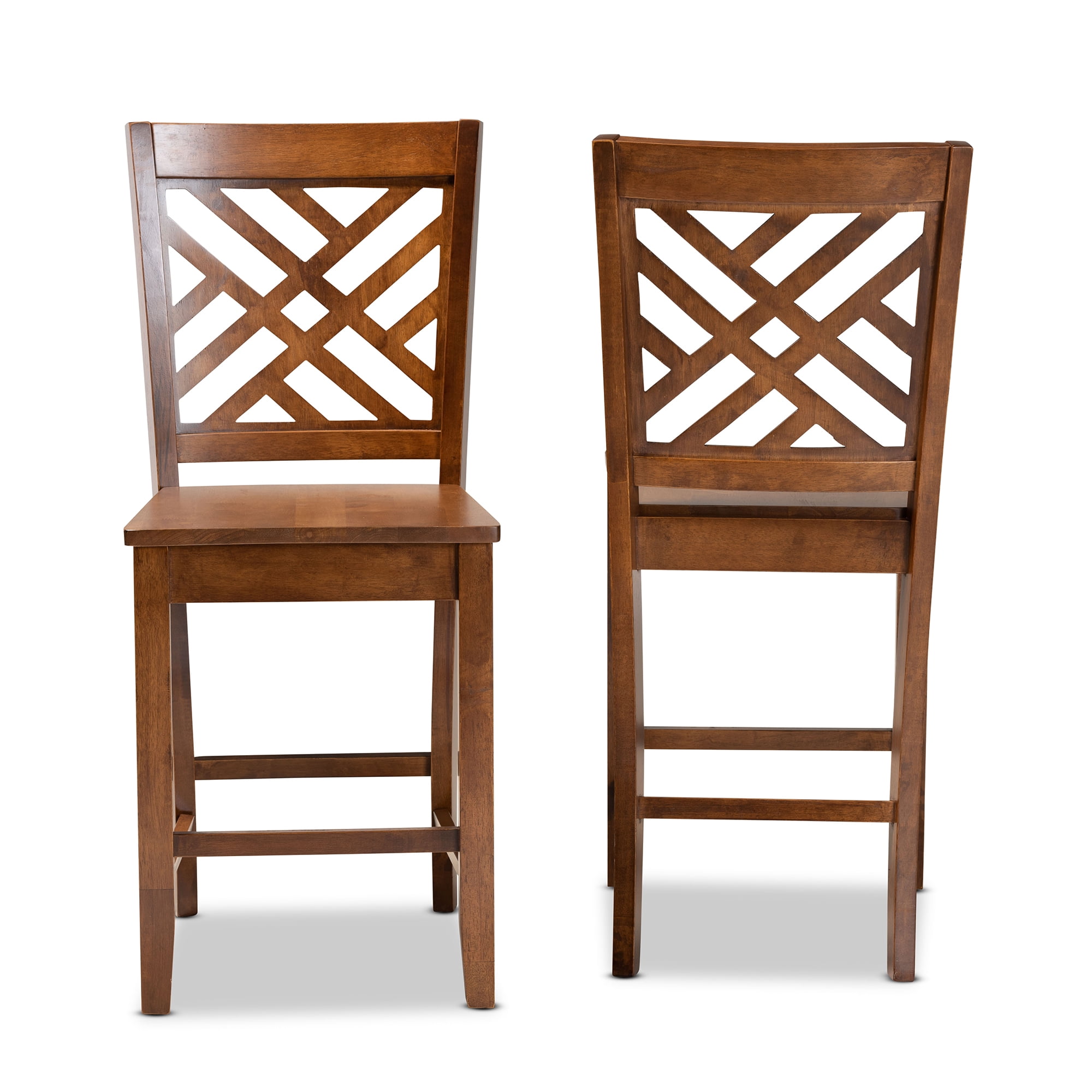 Baxton Studio Caron Modern and Contemporary Transitional Walnut Brown Finished Wood 2-Piece Counter Stool Set
