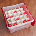 IRIS Wing Lid Holiday Ornament Storage Box with Ornament Divider, Red