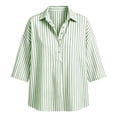 thumbnail image 6 of Lenpel 3/4 Length Sleeve Womens Tops Striped Fall Trendy Button Lapel Shirts Dressy Casual Oversized Lightweight Blouses, 6 of 6