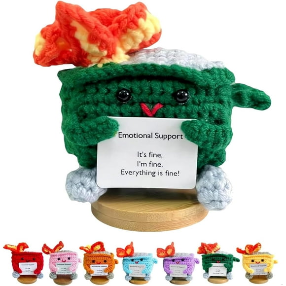 Handmade Emotional Support Dumpster Fire, Positive Emotional Support Crochet Toy Gift, Emotional Support Doll Plushies Adults Coworker with Card (1pcs Green)
