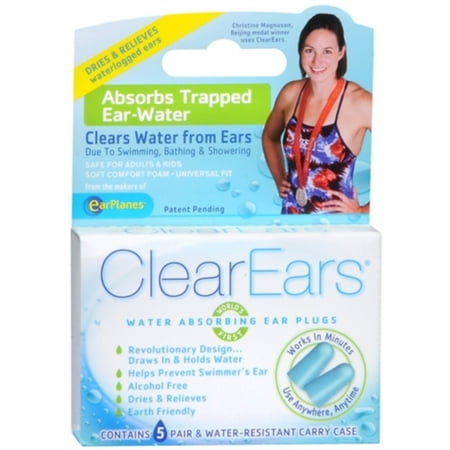 ClearEars Water Absorbing Ear Plugs 5 Pairs (Pack of 3)