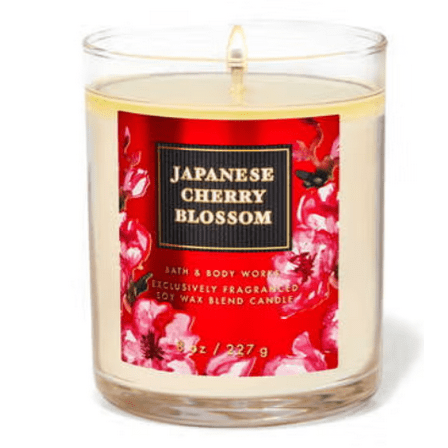 Bath & Body Works Japanese Cherry Blossom 7 oz Scented Single Wick Candle with Essential Oils