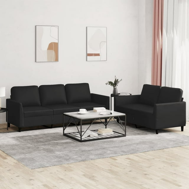 vidaXL Ensemble de Canapé 2 Pcs avec Coussins Simili-Cuir Noir