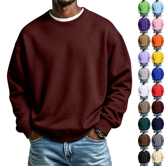 UDAUDU Men's Crewneck Sweatshirts Fleece Pullover Casual Shirt Soft Fleece Long Sleeve Classic Fashion Sweatshirt Fall Winter Warm Sweatshirts Basic Tops XL