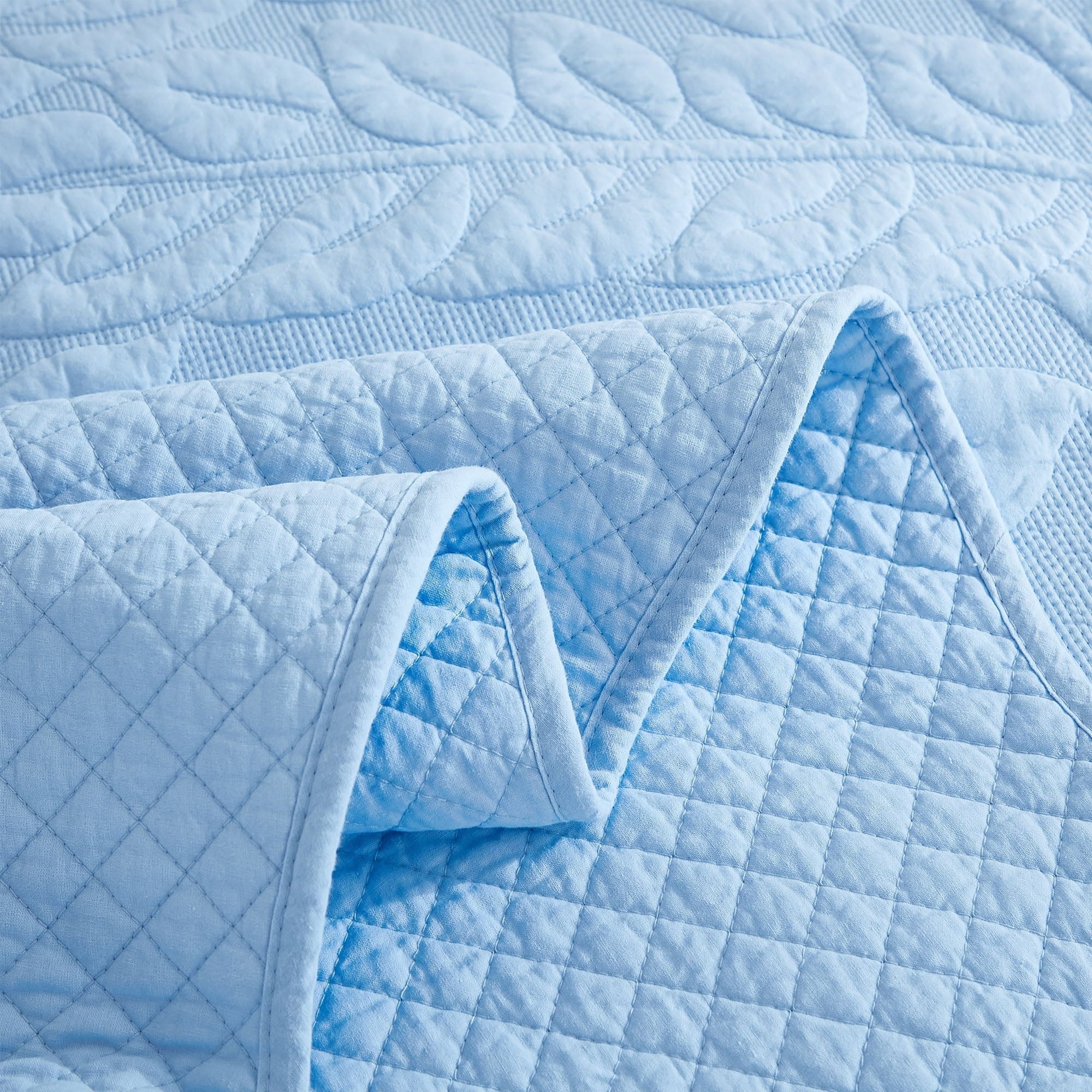 MarCielo  3 Piece Cotton Oversized Bedspread Quilt Set Tmonica Light Blue - Queen
