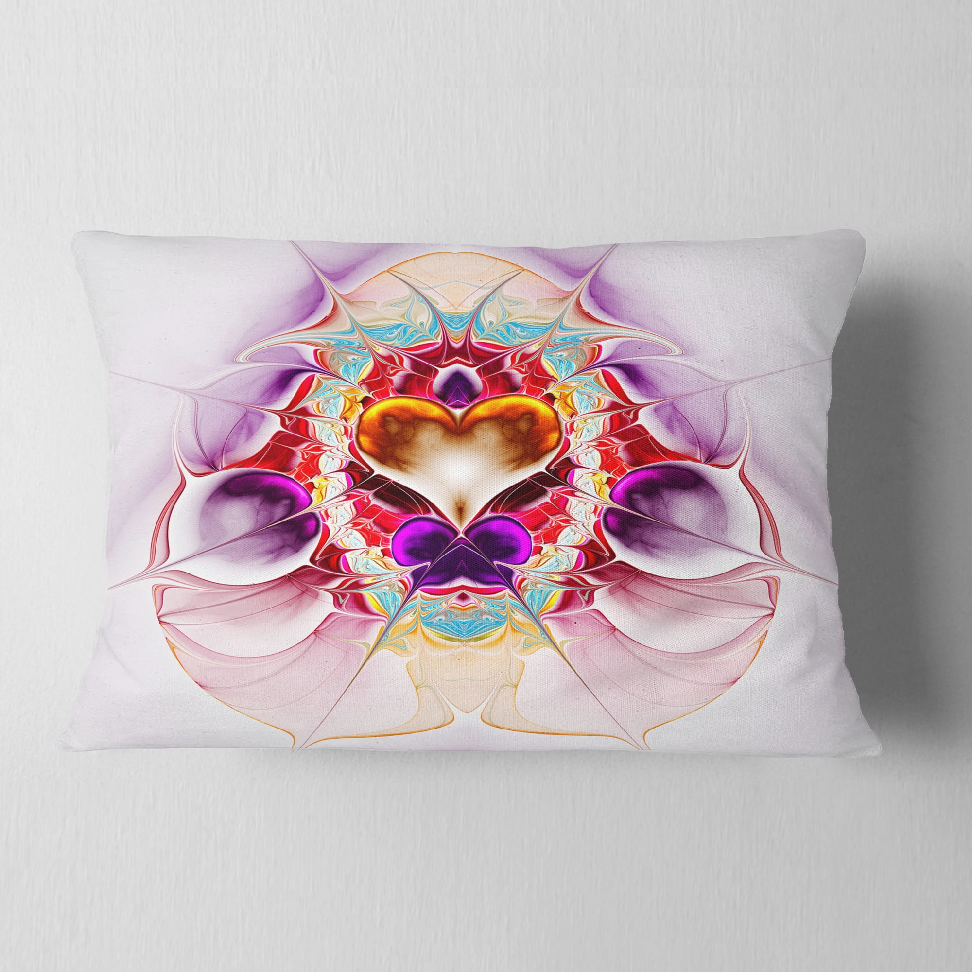Designart Pink Large Symmetrical Fractal Heart - Abstract Throw Pillow - 12x20