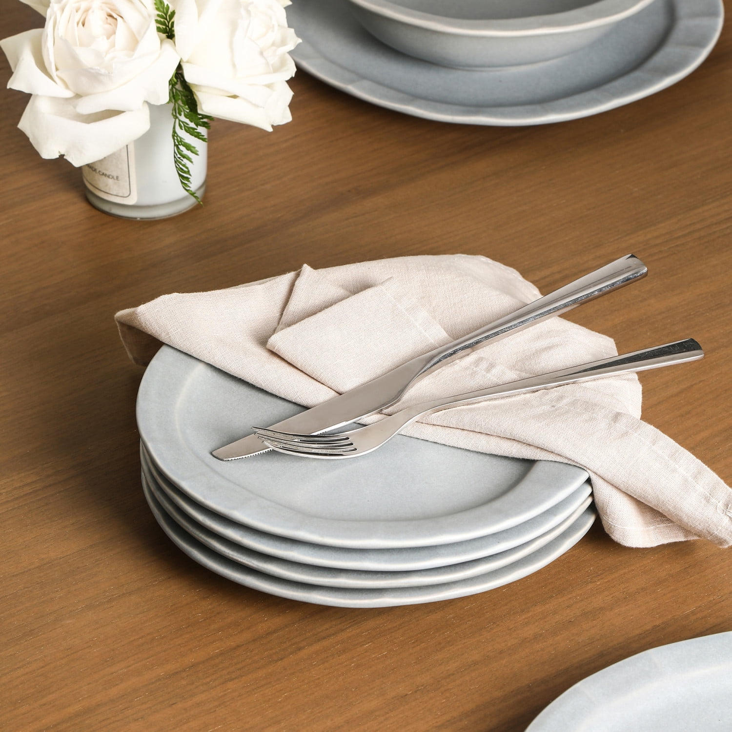 Stone Lain Oasis 24-Piece Dinnerware Set Stoneware, Grey Blue