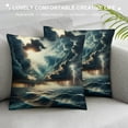thumbnail image 3 of Orinice  Nature Throw Pillow Cushion Cover, Thunderstorm Themed Rays Over The Ocean Waves Wild Forces in The Air Print, Decorative Square Accent Pillow Case,  White, 3 of 5
