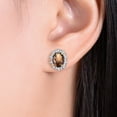 thumbnail image 3 of Rylos 14K Yellow Gold Princess Diana Inspired Earrings - 8X6MM Oval Smoky Quartz & Sparkling Diamonds -  Exquisite Birthstone Jewelry for Women, 3 of 7