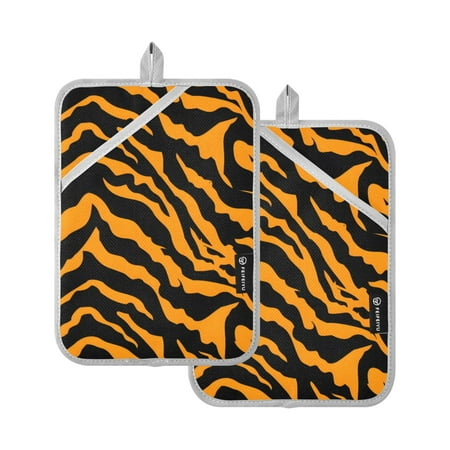 

Tiger Print Oven Mitts 2 Pcs Pot Holders Sets Heat Resistant for Kitchen Cooking Baking 7 x9.8