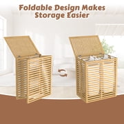 VEIKOUS Foldable Laundry Hamper, Sturdy Bamboo Laundry Basket w/ Lid and Liner Bag, Natural
