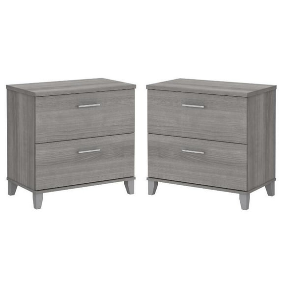 Home Square 2 Piece Wood Lateral Filing Cabinet Set in Platinum Gray