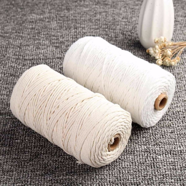 Cordón de algodón blanco duradero de 200m, cordón trenzado Beige Natural, cuerda artesanal de macramé, bricolaje, hecho a mano, suministro decorativo para el hogar de 3mm Ormromra 2028901-1