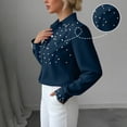 thumbnail image 3 of Otntypg Women's Pearl Elegant Tops Button Down Shirts Dressy Casual V Neck Solid Color Long Sleeve Work Office Collared Tunic Blouse Navy XXXL, 3 of 7