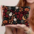 thumbnail image 1 of Halloween-Themed Makeup Bag with Zipper - Waterproof Polyester, Adult Travel Toiletry Organizer, Pumpkin Skull Design - Perfect Gift, 1 of 5