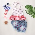 thumbnail image 2 of KPOPLK Baby Girl Clothes Toddler Girl Summer Outfits 6 12 18 24M 3T 4T 5T Cami Ruffle Halter Tops Wide Leg Jeans Kids Floral Clothing Set(12-18 Months,White), 2 of 7