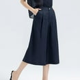 thumbnail image 6 of Mrat Women's Baggy Linen Capris Wide Leg Capris Solid Beach Cropped Culottes Office Pants with Pocket S-93 Navy XL, 6 of 7