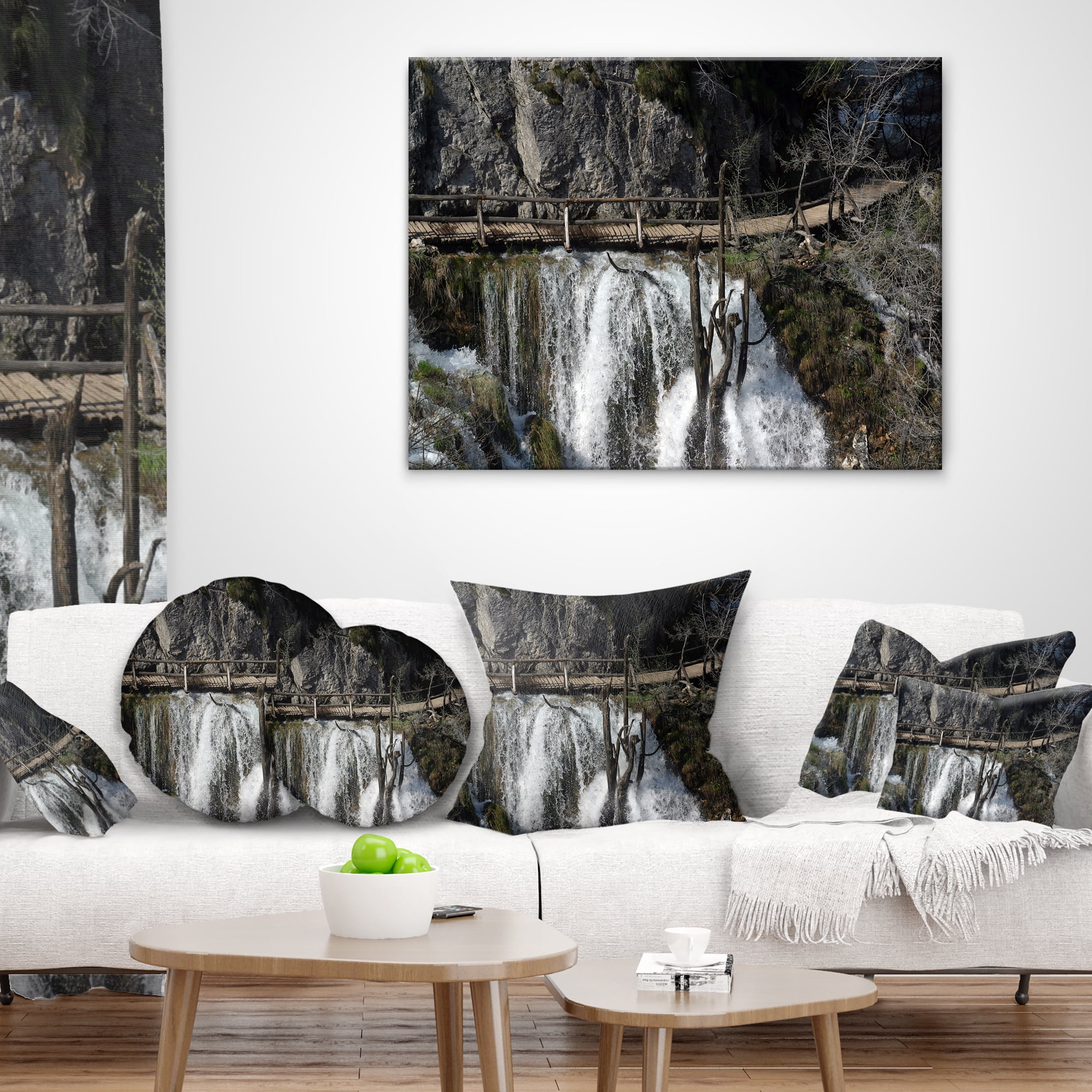 Designart Wooden Pathway in Plitvice Lakes - Landscape Photography Throw Pillow - 12x20