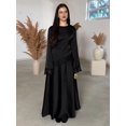 thumbnail image 6 of Women's Crew Neck Satin Long Sleeve Lace Trim Irregular Hem Blouse Black S, 6 of 8