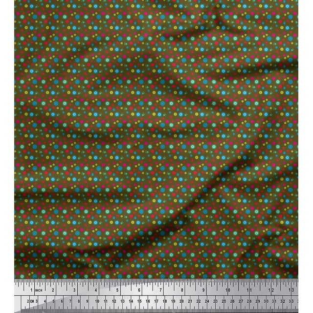 Soimoi Modal Satin Fabric Sun,Leaves & Floral Small Print Fabric by The Yard 42 Inch Wide