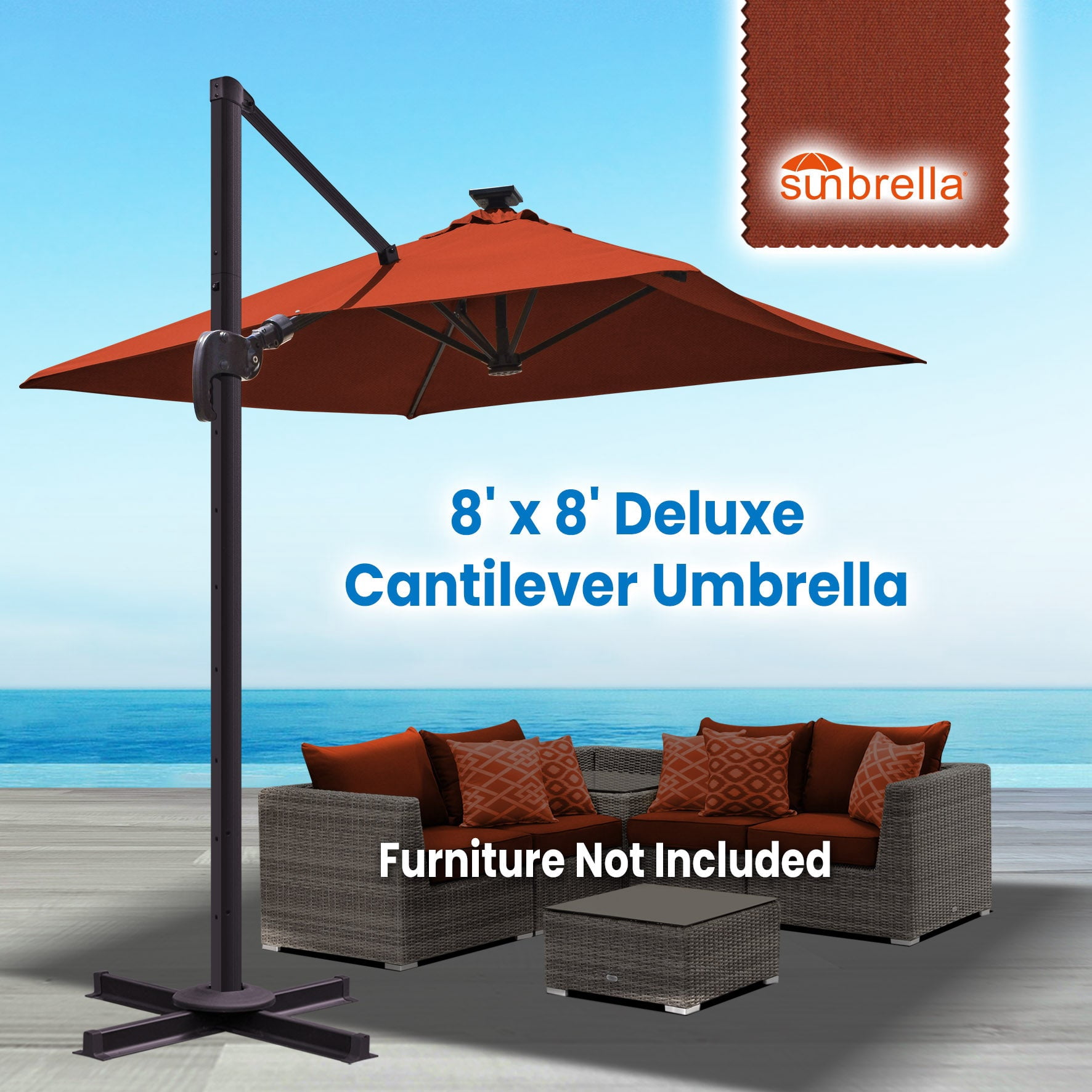 SUNRISEUMBRELLA Square Deluxe Hanging umbrella (8x8',Henna)