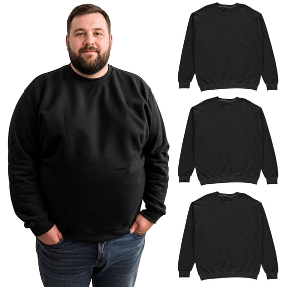 BILLIONHATS 3 Pack Mens Big and Tall - Adult Crewneck Fleece Lined Pullover Sweatshirts Bulk, Wholesale Multipack for Plus Size Men (3X-Large)