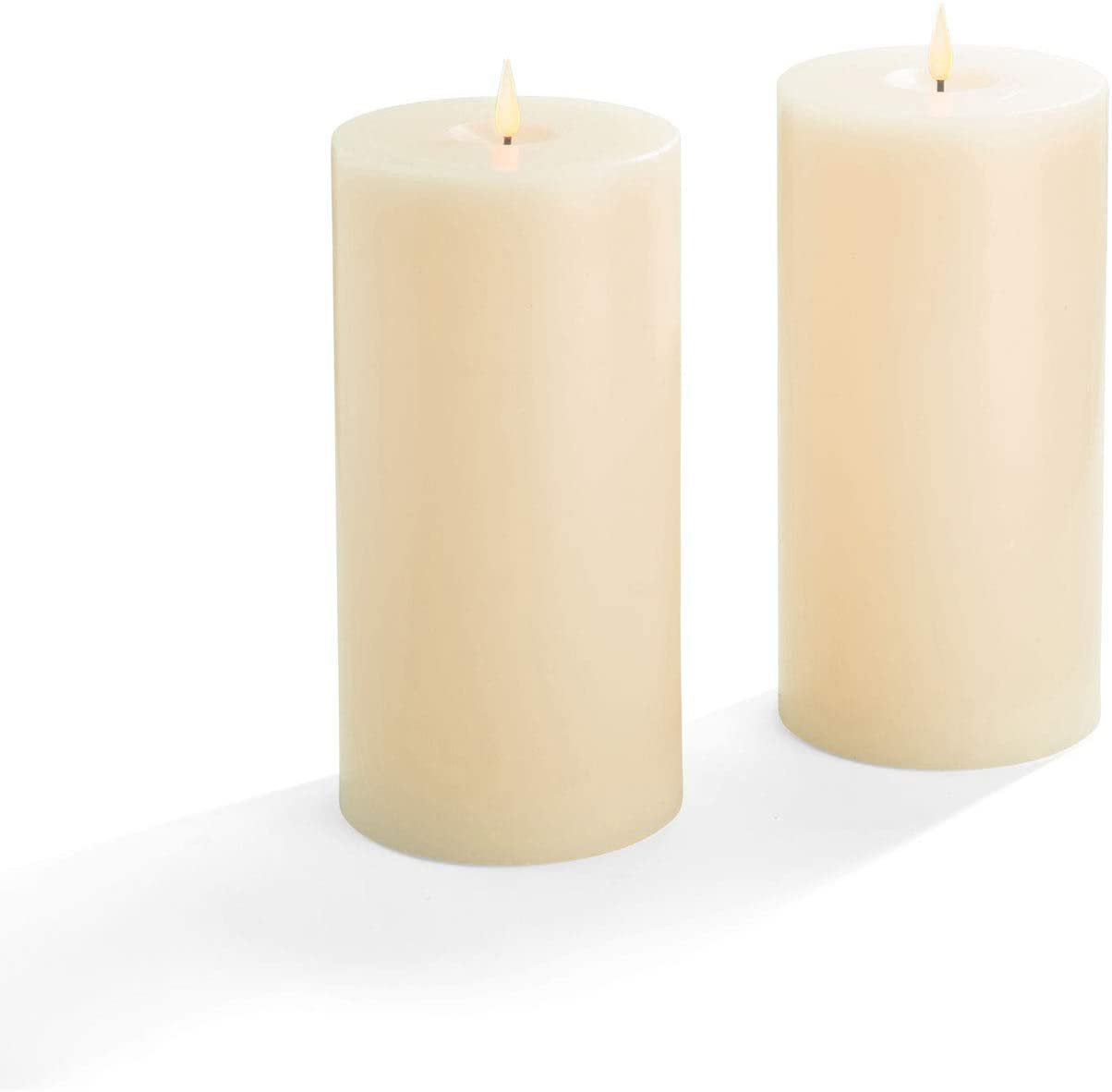 Set of 4 Warm White LED White Wax Melted Edge Flameless Candles 3” x 8” Pillar Candle Batteries Included LampLust LC004633 