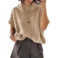 thumbnail image 1 of Jersey tipo poncho Cicky Bell para mujer, cuello alto, de gran tamaño, color caqui, 1 of 6