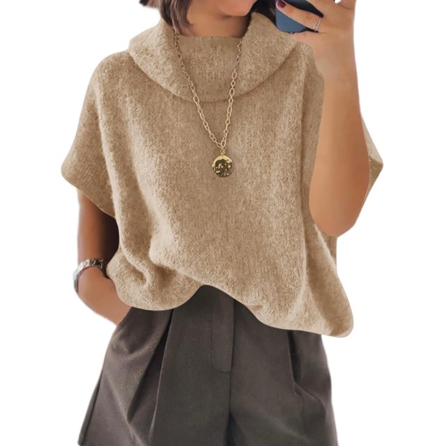 Jersey tipo poncho Cicky Bell para mujer, cuello alto, de gran tamaño, color caqui
