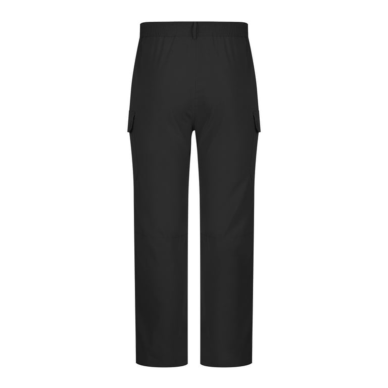 Cargo Pants for Men Straight Fit Polyester Twill Work Pant with Pockets  Elastic Waist Wide Leg Casual Trousers 