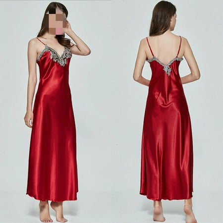

Elegant Women Sleepwear Nightgown Satin Silk Babydoll Lace Robes Sexy Night Sleep Dress