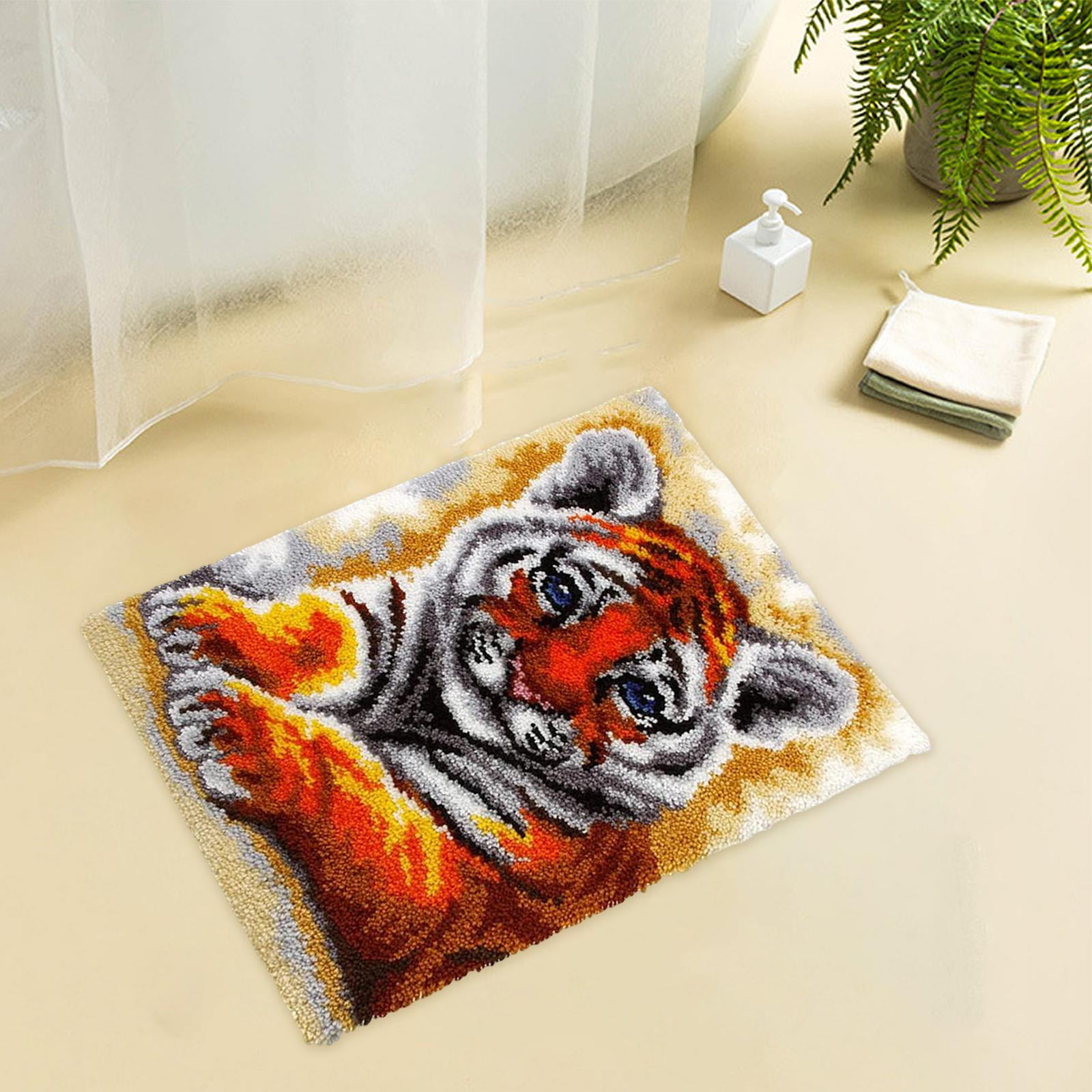 Carpet embroidery with Pre-print pattern White Tiger Latch hook