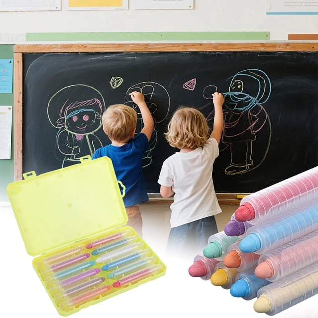 karymi Washable Dustless Colored Chalk Set with Plastic Barrel and Rotating Pencil Design for Blackboard Glass and Paper Smooth Writing Easy Clean Room Decor