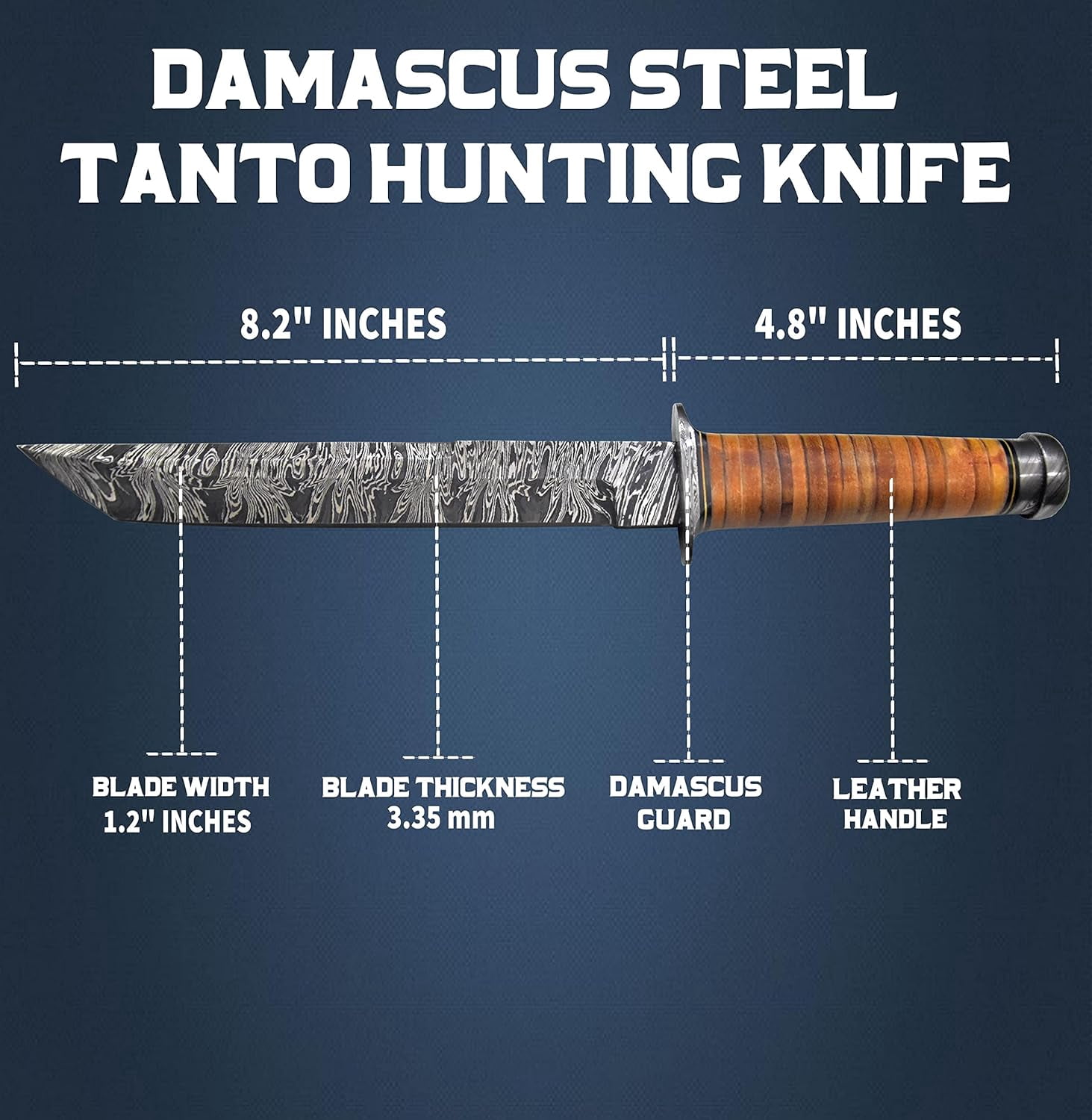 Hercules Knives Custom Hand Forged Damascus Steel Fixed Blade Tanto Hunting Knife Camping Survival Bushcrafting