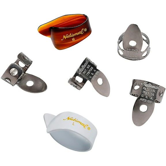D'Addario National Finger Picks, Stainless Steel and Celluloid Thumb Pick Bundle