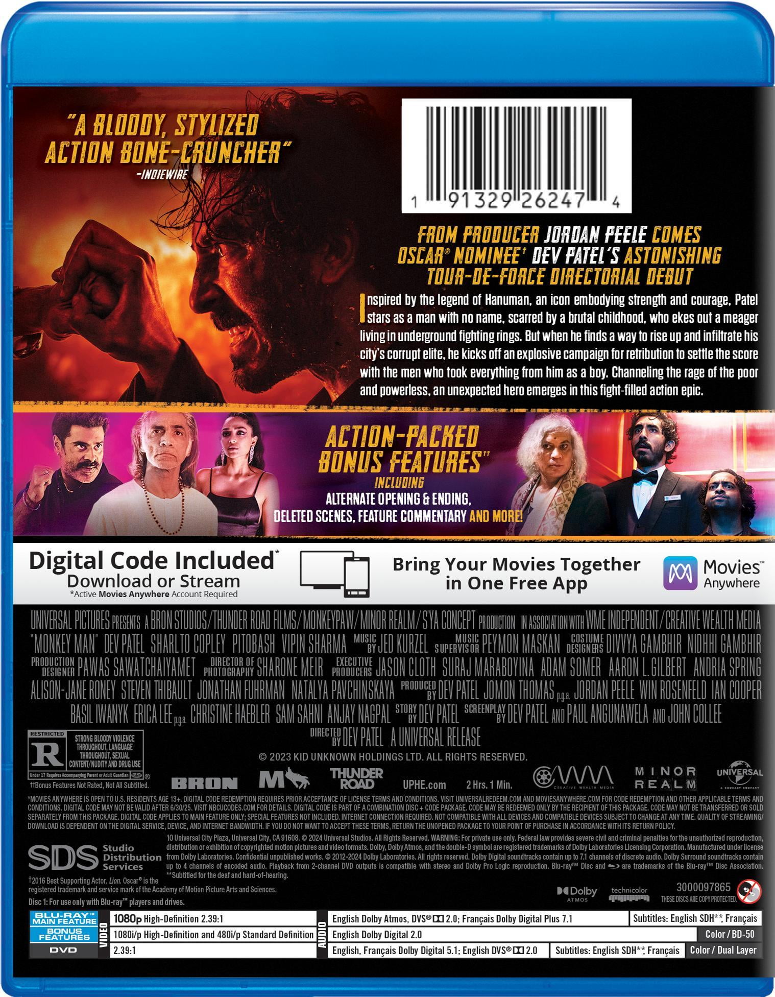 Monkey Man (Blu-ray + DVD + Digital Copy), Universal Studios