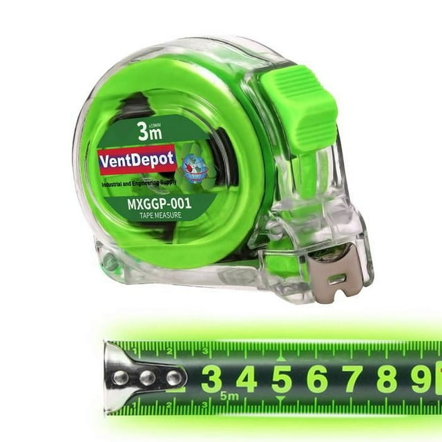 Flexómetro Retráctil Fluorescente VentDepot 1 Pza 3mx19mm ABS y Acero al Carbono Transparente y Verde