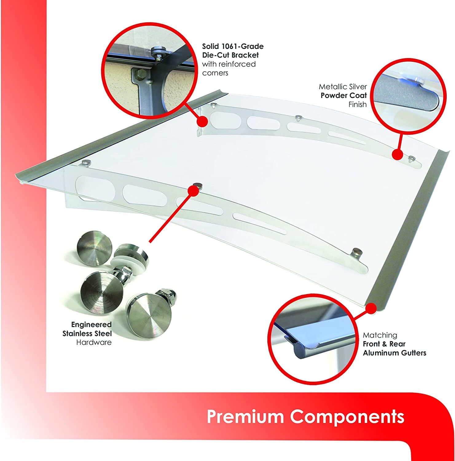 ADVANING 59"x35" Solid Polycarbonate Door Awning, PA Series, Tinted Gray Sheet, Aluminum Brackets, DA5935-PSS2A