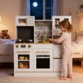 thumbnail image 4 of TLSUNNY Wooden Play Kitchen with Lights & Sounds, with Sink, 2 Fabric Boxes & 5PCS Cookware for Creative Toddler Fun, Gray, 4 of 10