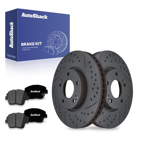 AutoShack 11.81" (300 mm) Front Vented Drilled & Slotted Brake Rotors Coated   Premium Ceramic Brake Pad | Replacement for 2011-2015 Hyundai Sonata | Black Matte Finish | 6-PC Brake Kit | BlackShield