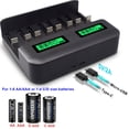 thumbnail image 1 of Cargador de batería recargable - Cargador de batería de 8 bahías AA AAA C D para baterías recargables con puerto USB 2A, entrada tipo C, cargador de batería rápido, 1 of 5