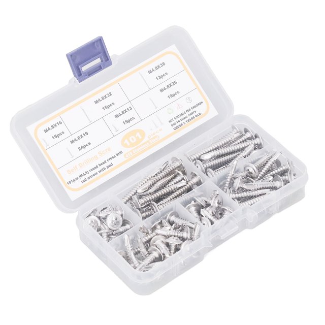 Vis Auto-Perceuse Ronde, 101pcs Auto-Perceuse Tête de Rondelle Vis Vis Fixation Percée Technologique